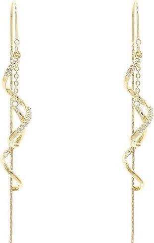 Women's 14k Gold Zircon Spiral Earrings, Fashion Statement Drop Dangle Thread Earrings, Jewelry Gift in Kuwait