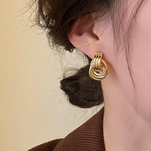 6 Pairs Summer Chunky Earrings for Women Gold Flower Shell Dangle Earrings Vintage Textured Stud Clip On Drop Earrings Set in Saudi Arabia