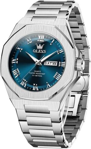 OLEVS Mens Watch Luxury Square Octagonal Stainless Steel Business Dress Wristwatch Roman Numeral Dial Luminous Waterproof in Kuwait