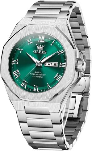 OLEVS Mens Watch Luxury Square Octagonal Stainless Steel Business Dress Wristwatch Roman Numeral Dial Luminous Waterproof in Kuwait