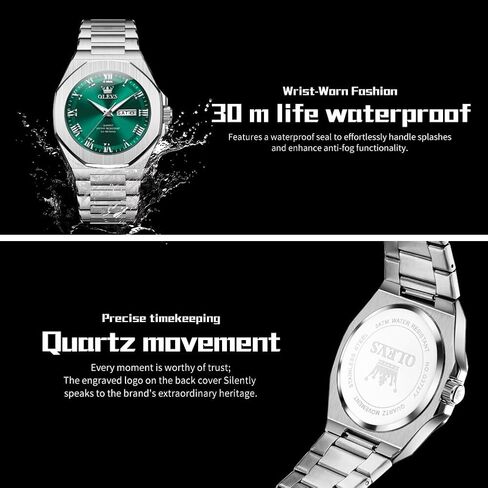 OLEVS Mens Watch Luxury Square Octagonal Stainless Steel Business Dress Wristwatch Roman Numeral Dial Luminous Waterproof in Kuwait