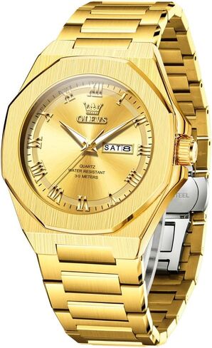 OLEVS Mens Watch Luxury Square Octagonal Stainless Steel Business Dress Wristwatch Roman Numeral Dial Luminous Waterproof in Kuwait