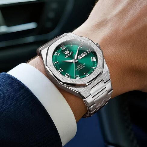 OLEVS Mens Watch Luxury Square Octagonal Stainless Steel Business Dress Wristwatch Roman Numeral Dial Luminous Waterproof in Kuwait