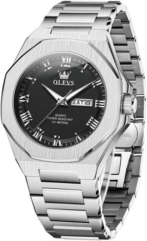 OLEVS Mens Watch Luxury Square Octagonal Stainless Steel Business Dress Wristwatch Roman Numeral Dial Luminous Waterproof in Kuwait