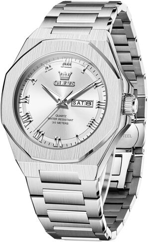 OLEVS Mens Watch Luxury Square Octagonal Stainless Steel Business Dress Wristwatch Roman Numeral Dial Luminous Waterproof in Kuwait