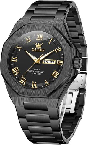 OLEVS Mens Watch Luxury Square Octagonal Stainless Steel Business Dress Wristwatch Roman Numeral Dial Luminous Waterproof in Kuwait