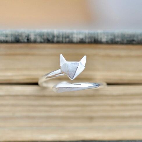 Origami Fox Ring in Sterling Silver Size Large (7.5-9.5) in Saudi Arabia