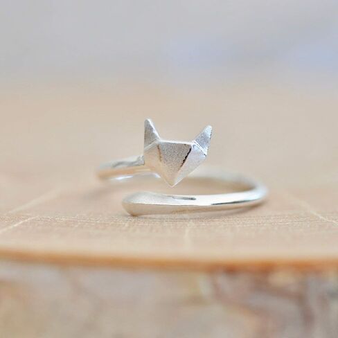 Origami Fox Ring in Sterling Silver Size Large (7.5-9.5) in Saudi Arabia
