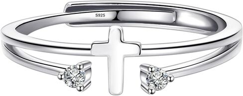 S925 Sterling Silver Cross Rings Birthstone Rings Christian Jewelry for Women Daughter, Easter Gifts, Confirmation and Baptism Gifts in Saudi Arabia