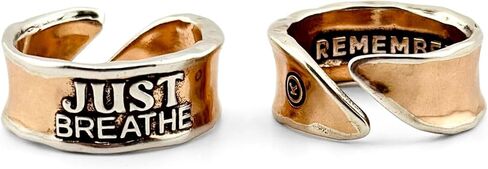 Katia Designs Just Breathe Remember Adjustable Ring – Two-Tone Gold & Silver Finish – Inspirational Thumb or Finger Ring for Women – Nickel-Free, Size Adjustable, Motivational Jewelry Gift in Saudi Arabia