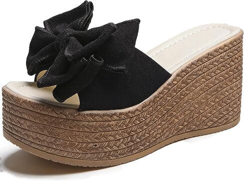 Women's Platform Heel Bow-Knot Slipper Sandals Fashion Round Open Toe Wedges Heel Beach Sandals for Summer Outdoor Walking Daily Party Wear in Saudi Arabia