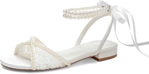 Lace Wedding Flats for Bride Pearl Sandals Wedding Shoes Flat Bridal Shoes in Saudi Arabia