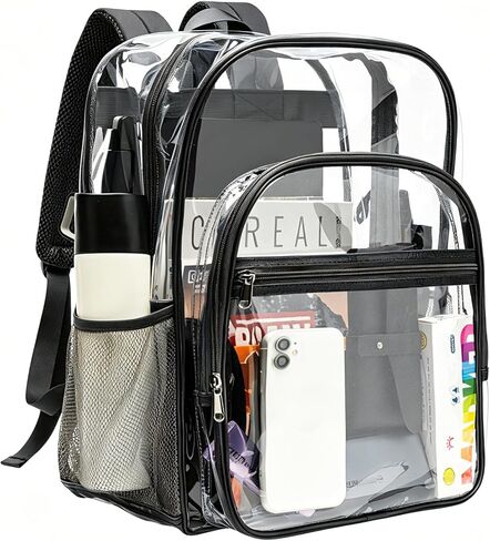 gdbis Clear Backpacks for School - 17 Inch Extra Large Transparent Heavy Duty Clear Bookbag for Boys & Girls See Through PVC School Backpack with 2 Front Pockets for Work, College, Concert, Black in Saudi Arabia