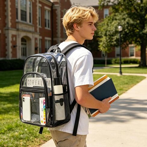 gdbis Clear Backpacks for School - 17 Inch Extra Large Transparent Heavy Duty Clear Bookbag for Boys & Girls See Through PVC School Backpack with 2 Front Pockets for Work, College, Concert, Black in Saudi Arabia