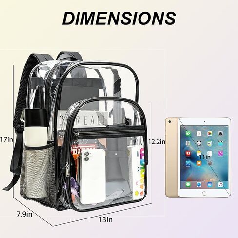 gdbis Clear Backpacks for School - 17 Inch Extra Large Transparent Heavy Duty Clear Bookbag for Boys & Girls See Through PVC School Backpack with 2 Front Pockets for Work, College, Concert, Black in Saudi Arabia