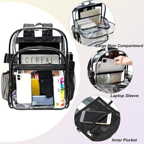 gdbis Clear Backpacks for School - 17 Inch Extra Large Transparent Heavy Duty Clear Bookbag for Boys & Girls See Through PVC School Backpack with 2 Front Pockets for Work, College, Concert, Black in Saudi Arabia