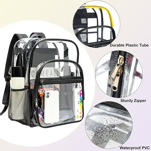 gdbis Clear Backpacks for School - 17 Inch Extra Large Transparent Heavy Duty Clear Bookbag for Boys & Girls See Through PVC School Backpack with 2 Front Pockets for Work, College, Concert, Black in Saudi Arabia