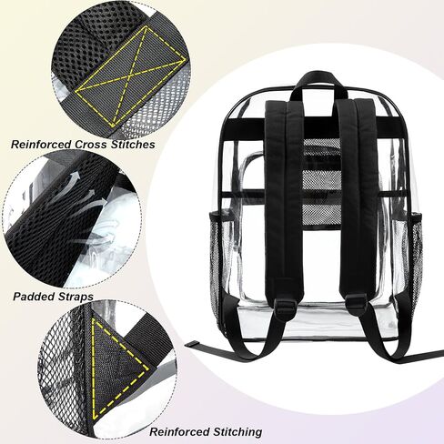 gdbis Clear Backpacks for School - 17 Inch Extra Large Transparent Heavy Duty Clear Bookbag for Boys & Girls See Through PVC School Backpack with 2 Front Pockets for Work, College, Concert, Black in Saudi Arabia