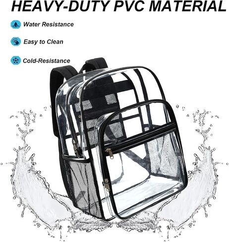 gdbis Clear Backpacks for School - 17 Inch Extra Large Transparent Heavy Duty Clear Bookbag for Boys & Girls See Through PVC School Backpack with 2 Front Pockets for Work, College, Concert, Black in Saudi Arabia
