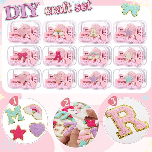 Kacctyen 96 Pcs DIY Clear Cosmetics Bags Kit Including 12 Clear PVC Makeup Bags, 82 Pcs Chenille Letter Patches Self-adhesive Stickers, 2 Crinkle Paper Filler for DIY Craft Sleepover Party Gifts in Kuwait