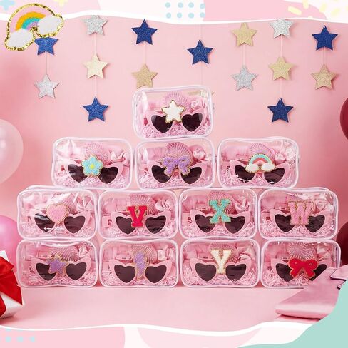 Kacctyen 96 Pcs DIY Clear Cosmetics Bags Kit Including 12 Clear PVC Makeup Bags, 82 Pcs Chenille Letter Patches Self-adhesive Stickers, 2 Crinkle Paper Filler for DIY Craft Sleepover Party Gifts in Kuwait