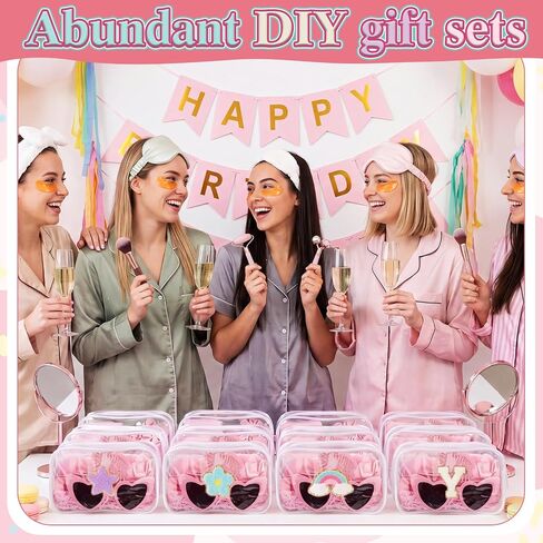 Kacctyen 96 Pcs DIY Clear Cosmetics Bags Kit Including 12 Clear PVC Makeup Bags, 82 Pcs Chenille Letter Patches Self-adhesive Stickers, 2 Crinkle Paper Filler for DIY Craft Sleepover Party Gifts in Kuwait