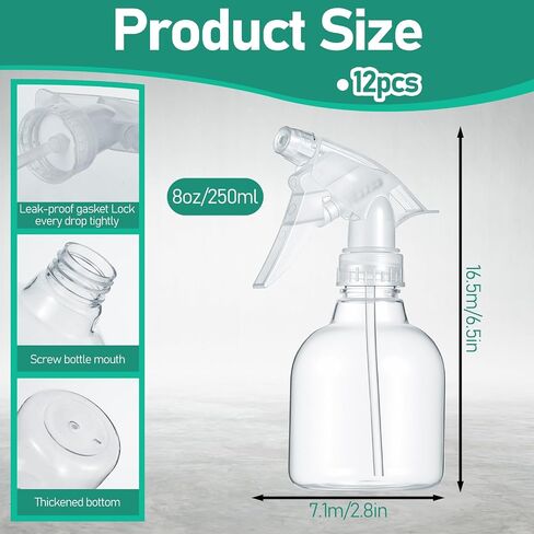12 Pcs 8 oz Empty Plastic Spray Bottle with Trigger Sprayers Pet Adjustable Head from Fine to Stream Refillable for Hair, Plants, Cooking, Pets, Bath, Beauty, Cleaning, No Leakage (Clear) in Saudi Arabia
