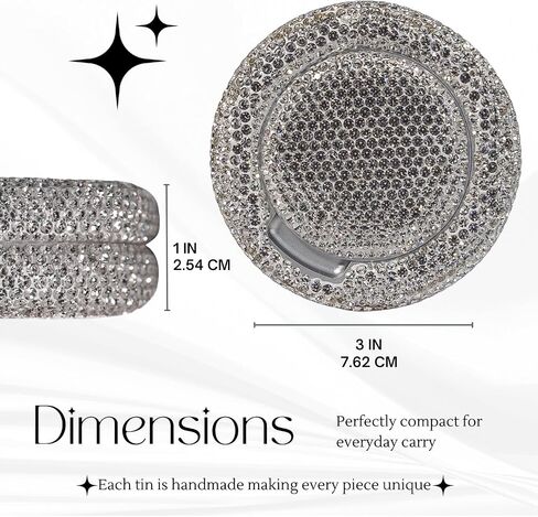علبة زين المعدنية المبهرة | حامل الحقيبة المعدنية من حجر الراين من ديفاين دوز | علبة تخزين Zyn من الألومنيوم ذات حجرة مزدوجة | علبة تخزين السعوط من Lidden، هدية لها (فضي) in Kuwait