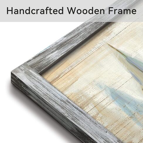Beach Ocean Framed Wall Art: Sailboat Pictures Coastal Wooden Painting Seaside Prints Seascapes Artwork for Bedroom(40x20) in Saudi Arabia