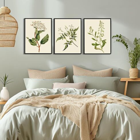 3pcs Sage Green Botanical Antique Flower canvas Wall Art Boho Neutral Poster Painting Artwork Vintage Summer Floral Plants Pictures for Bedroom living room Farmhouse bathroom Kitchen Wall Decor（12x16inch Unframed） in Saudi Arabia