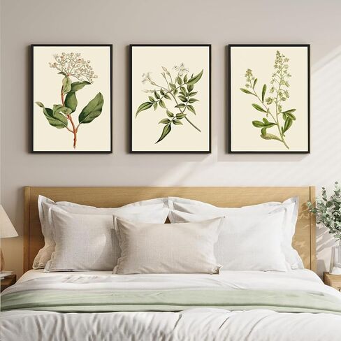 3pcs Sage Green Botanical Antique Flower canvas Wall Art Boho Neutral Poster Painting Artwork Vintage Summer Floral Plants Pictures for Bedroom living room Farmhouse bathroom Kitchen Wall Decor（12x16inch Unframed） in Saudi Arabia