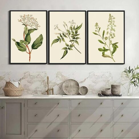 3pcs Sage Green Botanical Antique Flower canvas Wall Art Boho Neutral Poster Painting Artwork Vintage Summer Floral Plants Pictures for Bedroom living room Farmhouse bathroom Kitchen Wall Decor（12x16inch Unframed） in Saudi Arabia