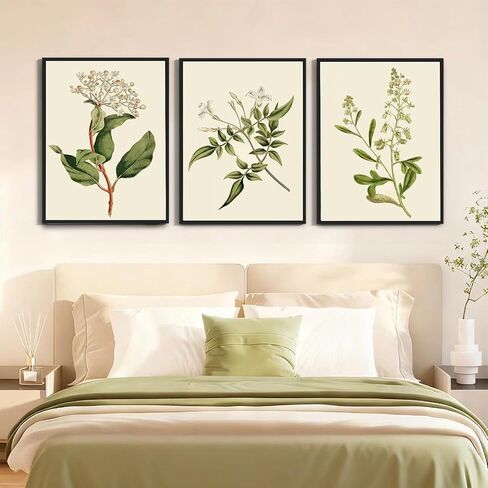3pcs Sage Green Botanical Antique Flower canvas Wall Art Boho Neutral Poster Painting Artwork Vintage Summer Floral Plants Pictures for Bedroom living room Farmhouse bathroom Kitchen Wall Decor（12x16inch Unframed） in Saudi Arabia