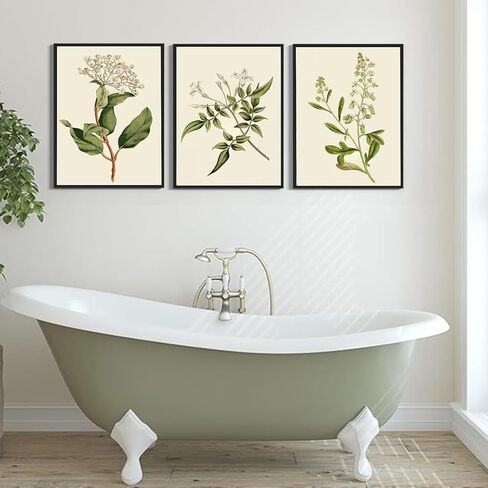 3pcs Sage Green Botanical Antique Flower canvas Wall Art Boho Neutral Poster Painting Artwork Vintage Summer Floral Plants Pictures for Bedroom living room Farmhouse bathroom Kitchen Wall Decor（12x16inch Unframed） in Saudi Arabia