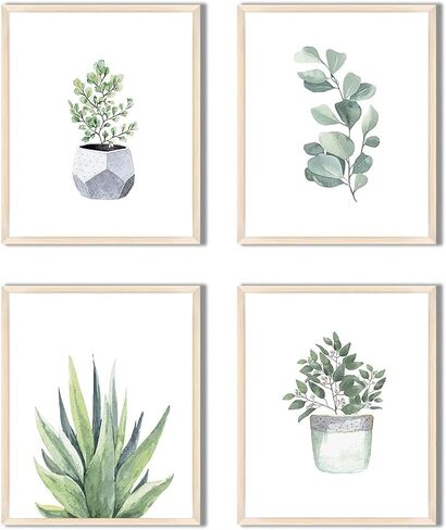 HerZii Prints Botanical Wall Art Prints Set of 4 Wall Pictures Boho Minimalist Plant Floral Leaves Wall Decor Kitchen Eucalyptus Leaf Green Botanical Poster Sets 5 x7 UNFRAMED Multicolor 5 x 7 in in Kuwait