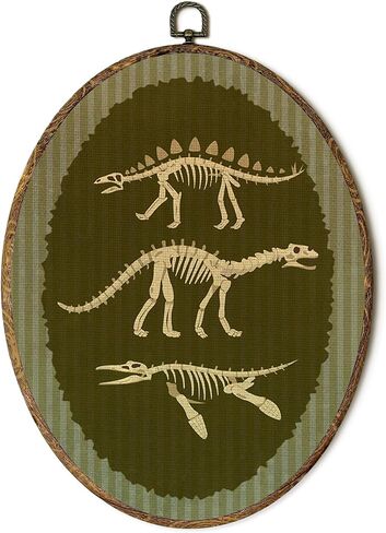 FSTCSV Dinosaur Skeleton Boy Nursery Oval Wall Art Framed, Retro Dinosaur Canvas Prints Wall Hanging Art, Vintage Dino Bones Oval Walls Decor for Boys Kids Room Living Room Bedroom, 8.8x11.5in in Saudi Arabia