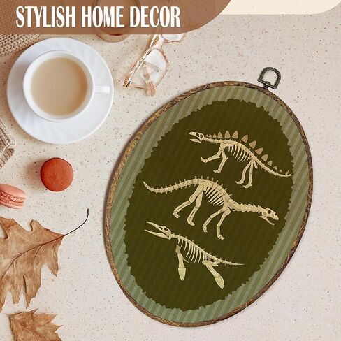 FSTCSV Dinosaur Skeleton Boy Nursery Oval Wall Art Framed, Retro Dinosaur Canvas Prints Wall Hanging Art, Vintage Dino Bones Oval Walls Decor for Boys Kids Room Living Room Bedroom, 8.8x11.5in in Saudi Arabia