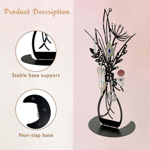3 Pieces Metal Flowers Vases Earring Organizer 13.2 Inches in Height, Tabletop Earring Hanger,Jewelry Storage Tree Earring Display Stand, Black Dresser Decor in Saudi Arabia