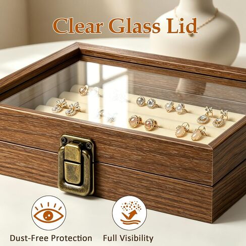 tutata Jewelry Box 7 Slot Ring & Earrings Organizer Box Jewelry Tray Holder Walnut Color in Kuwait