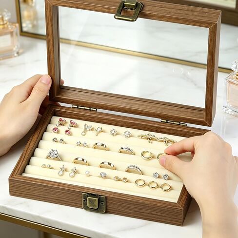 tutata Jewelry Box 7 Slot Ring & Earrings Organizer Box Jewelry Tray Holder Walnut Color in Kuwait