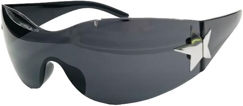 VIGUEUR Rimless Y2K Sunglasses for Women Men, Wrap Around Oversized Frameless Trendy Sun Glasses, Black in Saudi Arabia