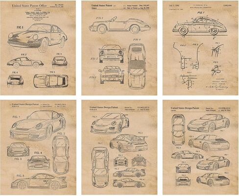 Vintage Classics Auto 911 Patent Prints, 6 (8x10) Unframed Photos, Wall Art Decor Gifts Under 20 for Home Office Garage Shop Man Cave College Student Teacher Coach F1 Lemans Team Cars Coffee in Kuwait