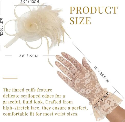 قبعات AQOKKA Fascinators للنساء مع قفازات من الدانتيل وحفلات الشاي وعصابة رأس من الريش على شكل زهرة كنتاكي ديربي وقبعة ومشبك للفتيات in Kuwait