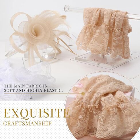 قبعات AQOKKA Fascinators للنساء مع قفازات من الدانتيل وحفلات الشاي وعصابة رأس من الريش على شكل زهرة كنتاكي ديربي وقبعة ومشبك للفتيات in Kuwait