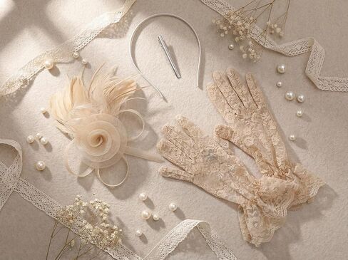 قبعات AQOKKA Fascinators للنساء مع قفازات من الدانتيل وحفلات الشاي وعصابة رأس من الريش على شكل زهرة كنتاكي ديربي وقبعة ومشبك للفتيات in Kuwait