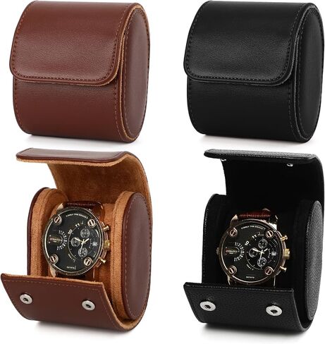 Yinkin 2 Pcs Father's Day Watch Travel Case Leather Watches Roll Single Watch Gift Box for Men Women Storage Organizer with Removable Pillow Solid Dividers for Wristwatch Display Anniversary Birthday in Kuwait