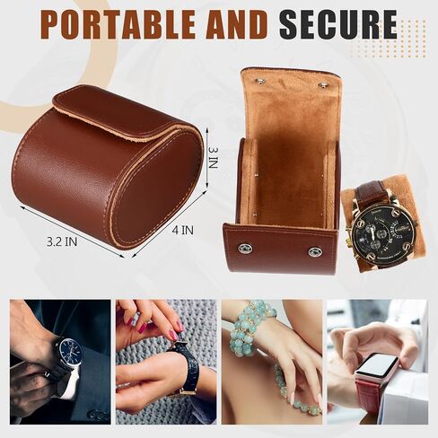 Yinkin 2 Pcs Father's Day Watch Travel Case Leather Watches Roll Single Watch Gift Box for Men Women Storage Organizer with Removable Pillow Solid Dividers for Wristwatch Display Anniversary Birthday in Kuwait
