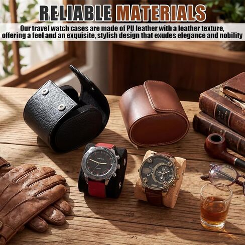 Yinkin 2 Pcs Father's Day Watch Travel Case Leather Watches Roll Single Watch Gift Box for Men Women Storage Organizer with Removable Pillow Solid Dividers for Wristwatch Display Anniversary Birthday in Kuwait