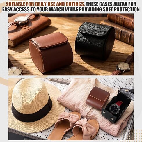Yinkin 2 Pcs Father's Day Watch Travel Case Leather Watches Roll Single Watch Gift Box for Men Women Storage Organizer with Removable Pillow Solid Dividers for Wristwatch Display Anniversary Birthday in Kuwait
