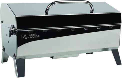 Kuuma "Kuuma Premium Stainless Steel Mountable Charcoal Grill w/Inner Lid Liner by Camco -Compact Portable Size Perfect for Boats, Tailgating and More - Stow N Go 160"" (58110)", silver in Kuwait